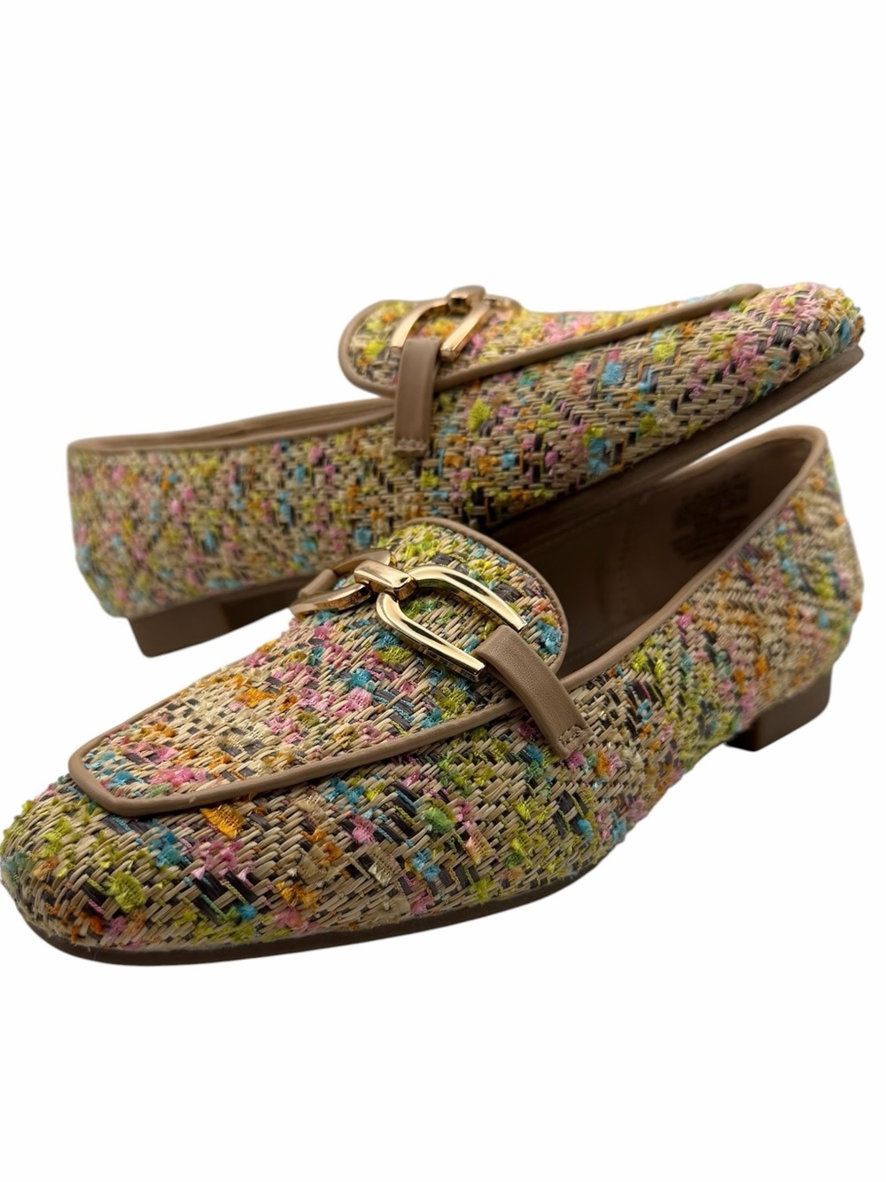 Tahari Royal Slip-On Flat Loafers Woven Multi Color Tweed Buckle Shoe Size 8 1/2